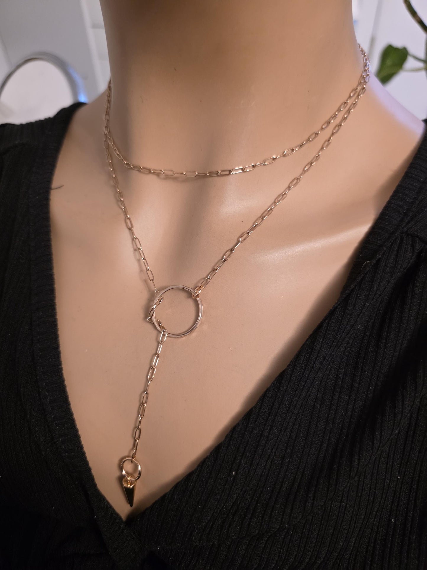 Rose Gold Slip Chain Dainty Choker Wrap Necklace with Spike pendant | Dark Academia handmade jewelry
