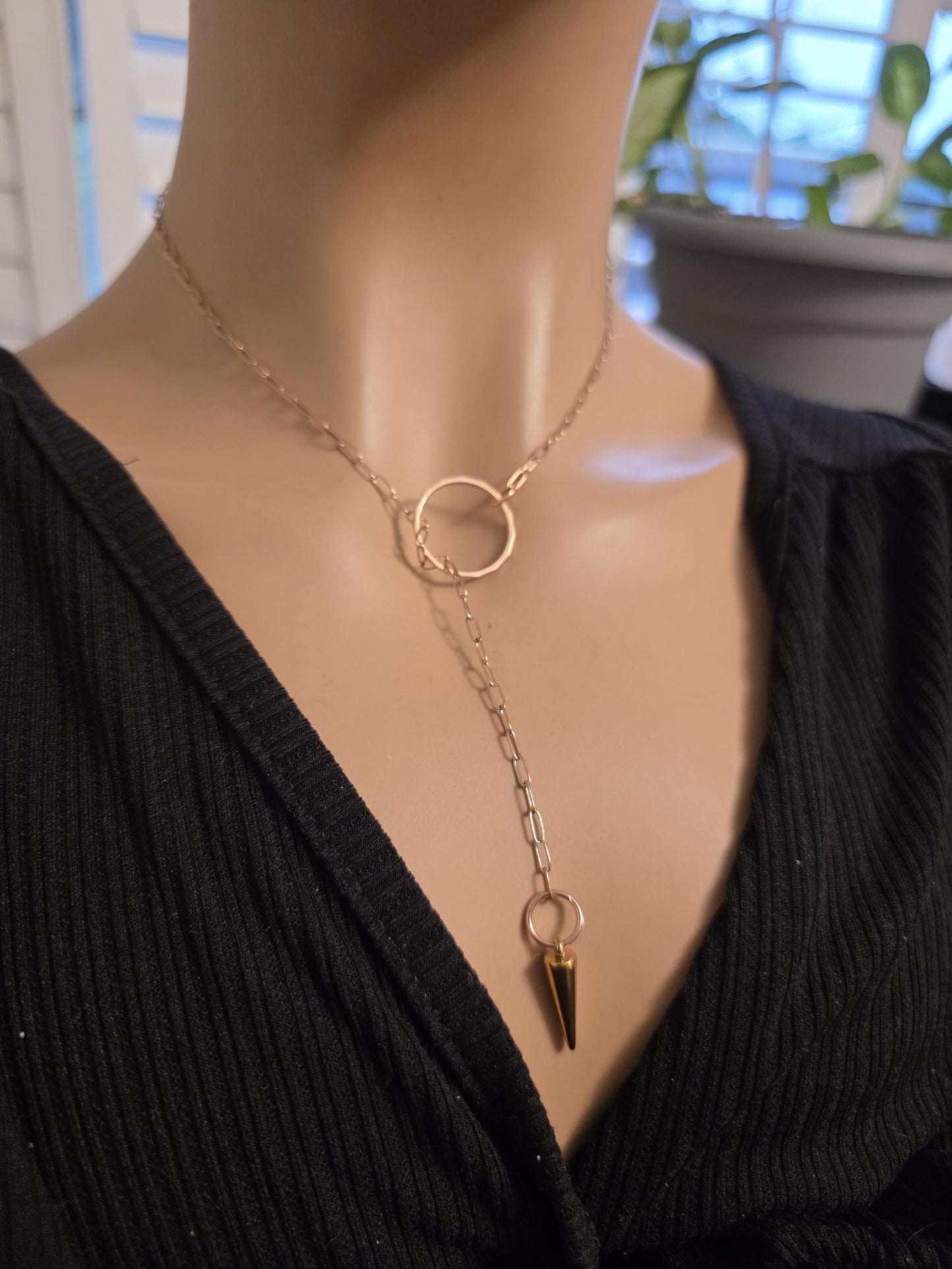 Rose Gold Slip Chain Dainty Choker Wrap Necklace with Spike pendant | Dark Academia handmade jewelry