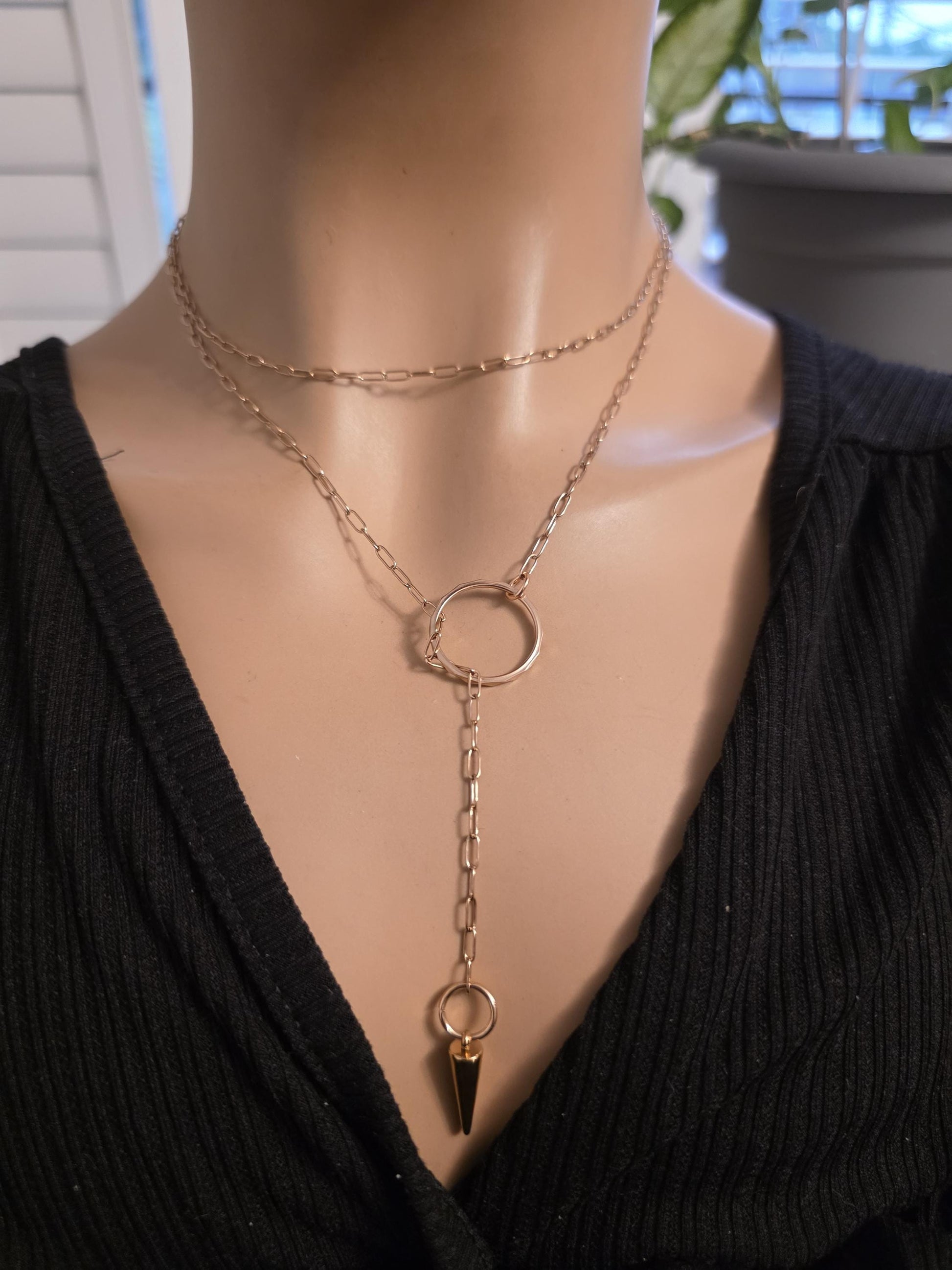 Rose Gold Slip Chain Dainty Choker Wrap Necklace with Spike pendant | Dark Academia handmade jewelry