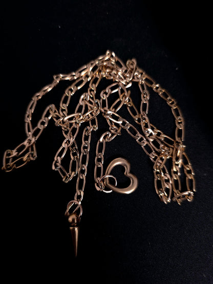 Rose Gold Plated Steel Slip Chain Lariat Heart Necklace with spike Pendant: Discreet Day Collar Couples Jewelry