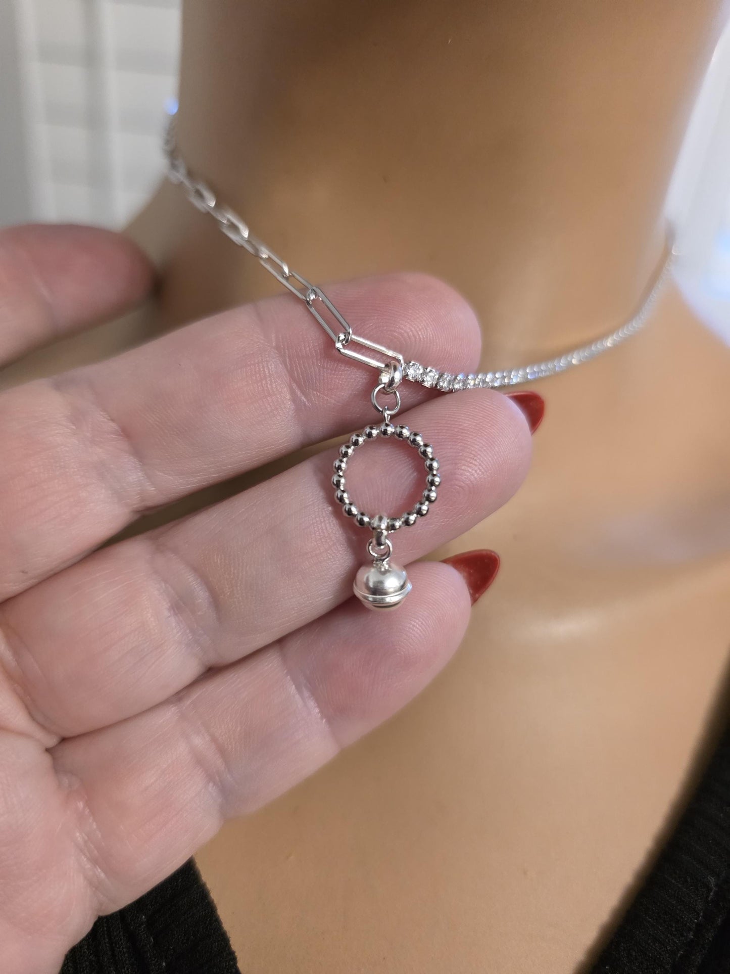 925 Solid Sterling Silver Bell Day Collar Cubic Zirconia Choker Necklace - Locking Option - Intimate Partner Jewelry