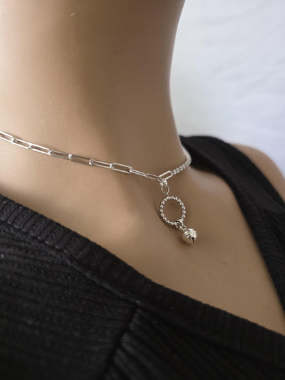 925 Solid Sterling Silver Bell Day Collar Cubic Zirconia Choker Necklace - Locking Option - Intimate Partner Jewelry