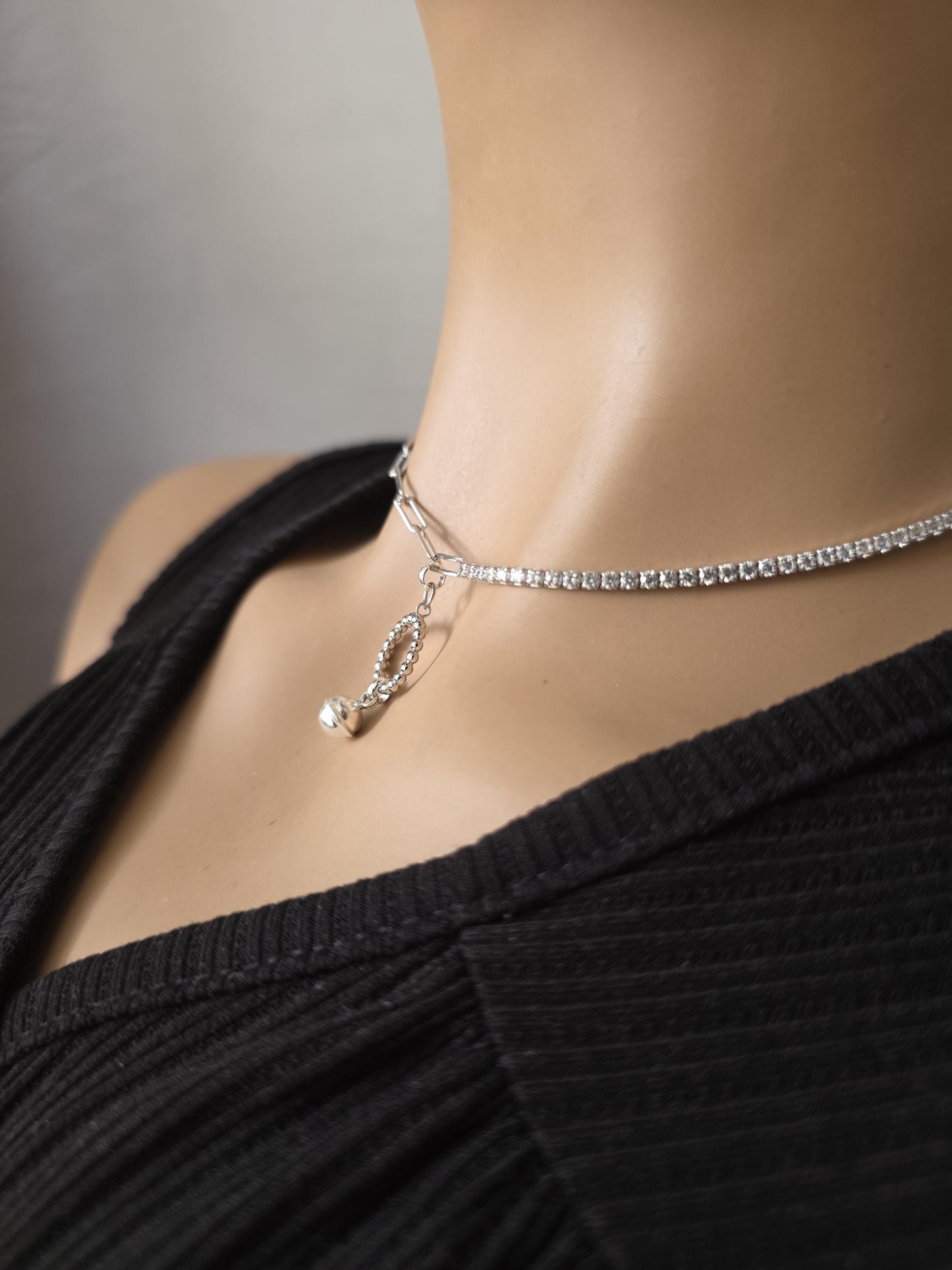925 Solid Sterling Silver Bell Day Collar Cubic Zirconia Choker Necklace - Locking Option - Intimate Partner Jewelry