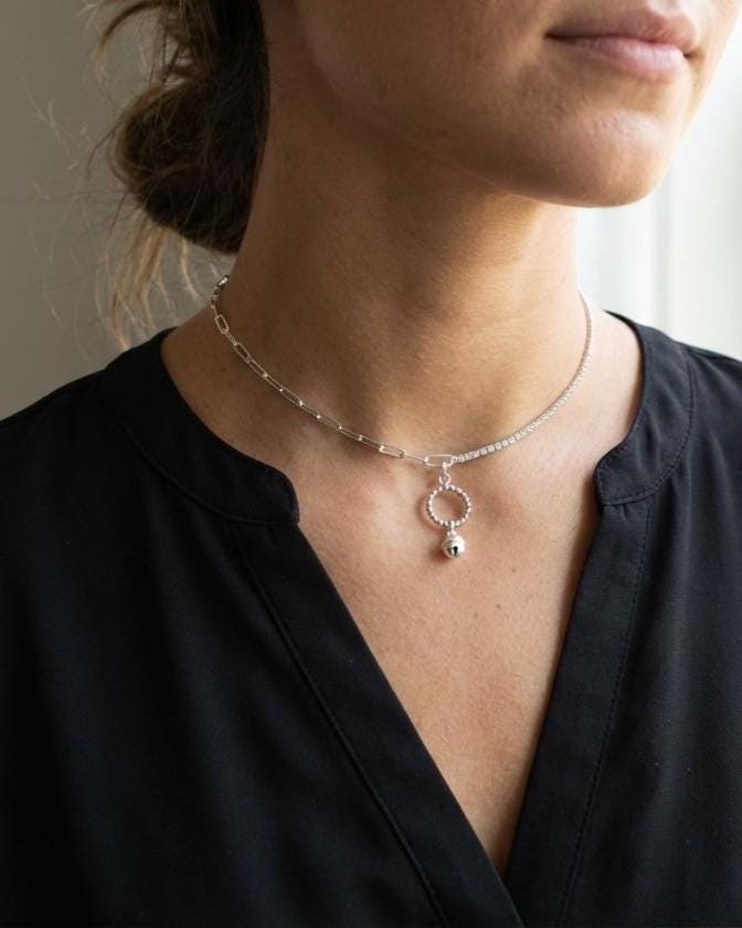 925 Solid Sterling Silver Bell Day Collar Cubic Zirconia Choker Necklace - Locking Option - Intimate Partner Jewelry
