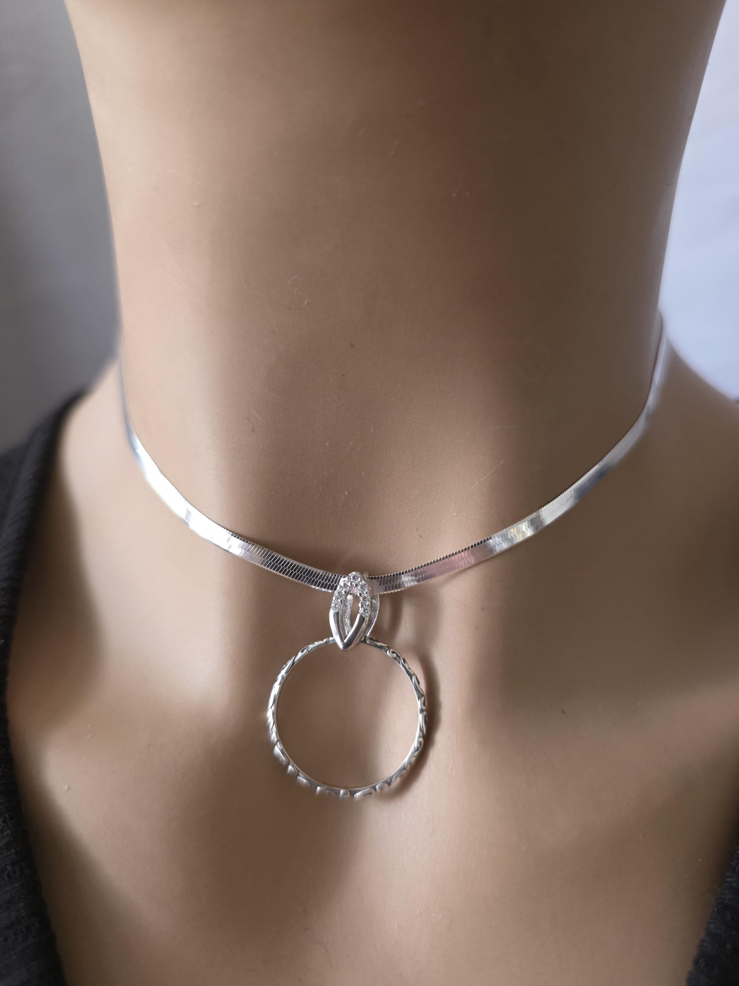 925 Solid Sterling Silver Day Collar Choker Necklace - Locking Option - Intimate Partner Jewelry