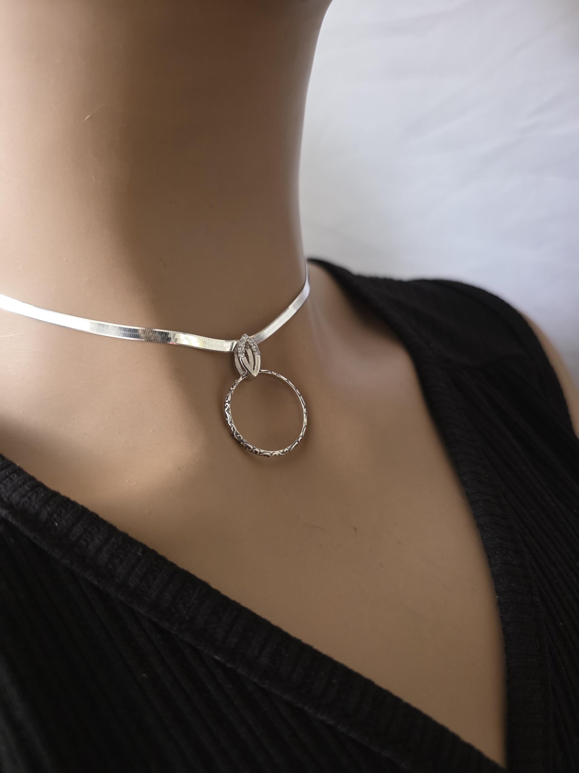 925 Solid Sterling Silver Day Collar Choker Necklace - Locking Option - Intimate Partner Jewelry