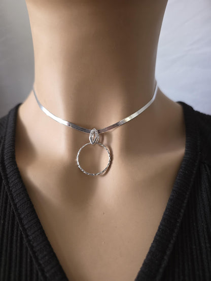 925 Solid Sterling Silver Day Collar Choker Necklace - Locking Option - Intimate Partner Jewelry