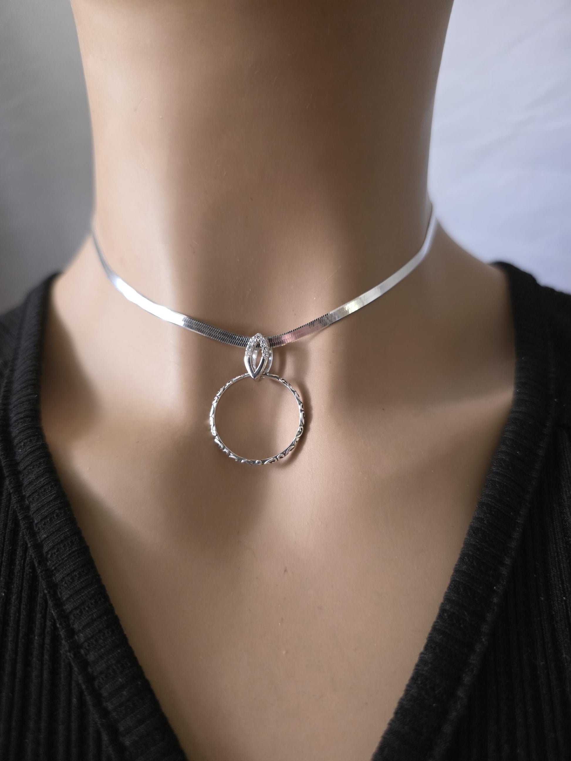 925 Solid Sterling Silver Day Collar Choker Necklace - Locking Option - Intimate Partner Jewelry