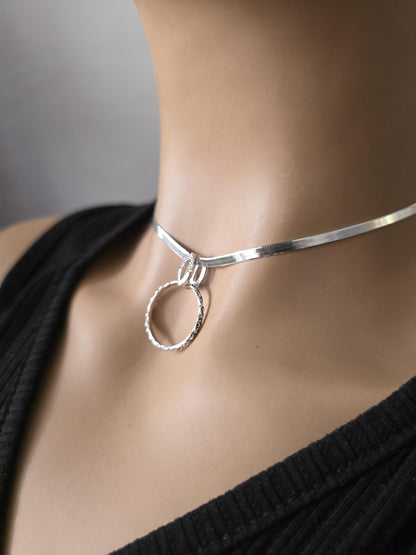 925 Solid Sterling Silver Day Collar Choker Necklace - Locking Option - Intimate Partner Jewelry