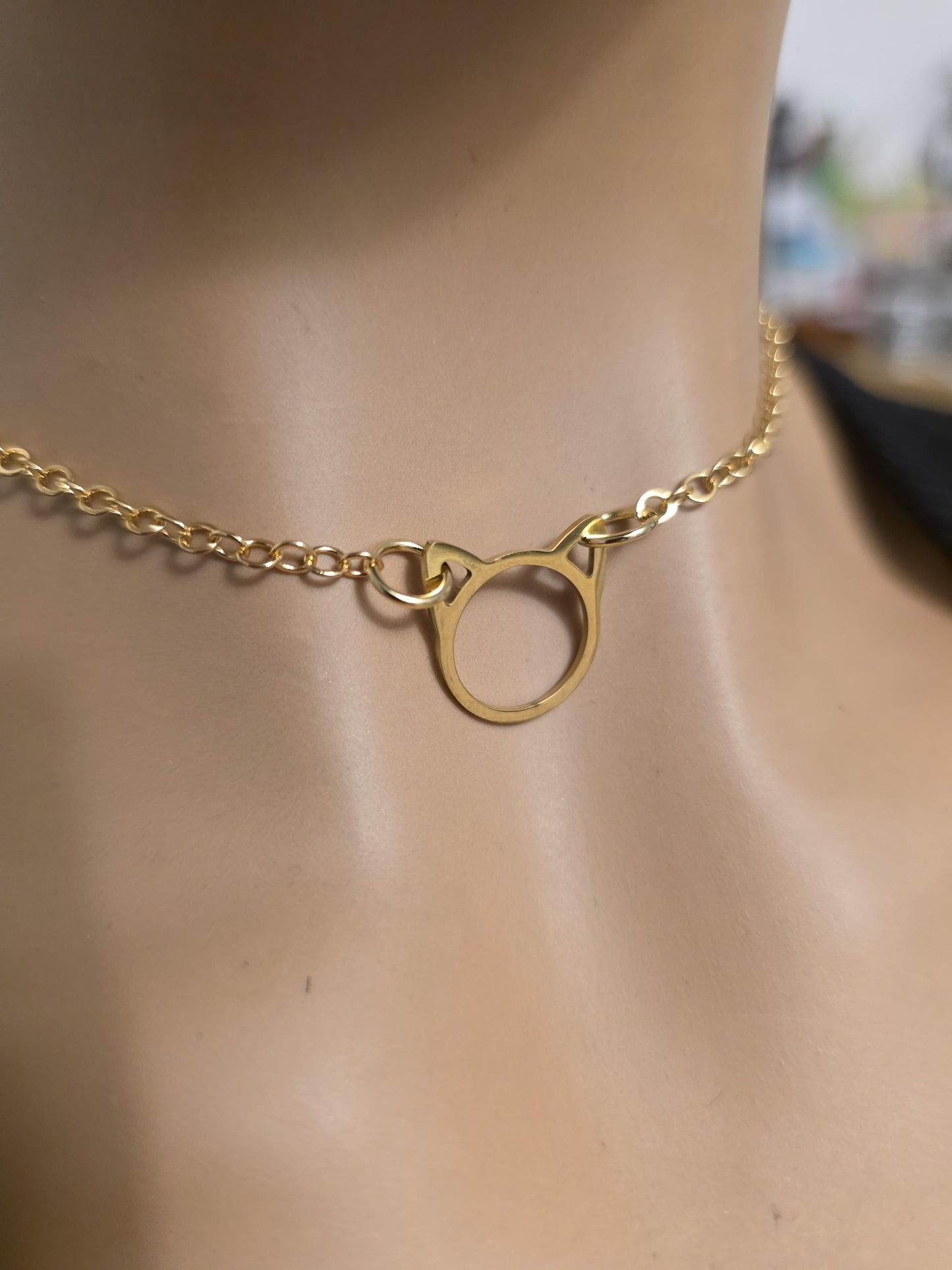 Gold Kitten Kitty Cat Day Collar Choker Intimate Partner Necklace Coquette with Permanent Locking Option