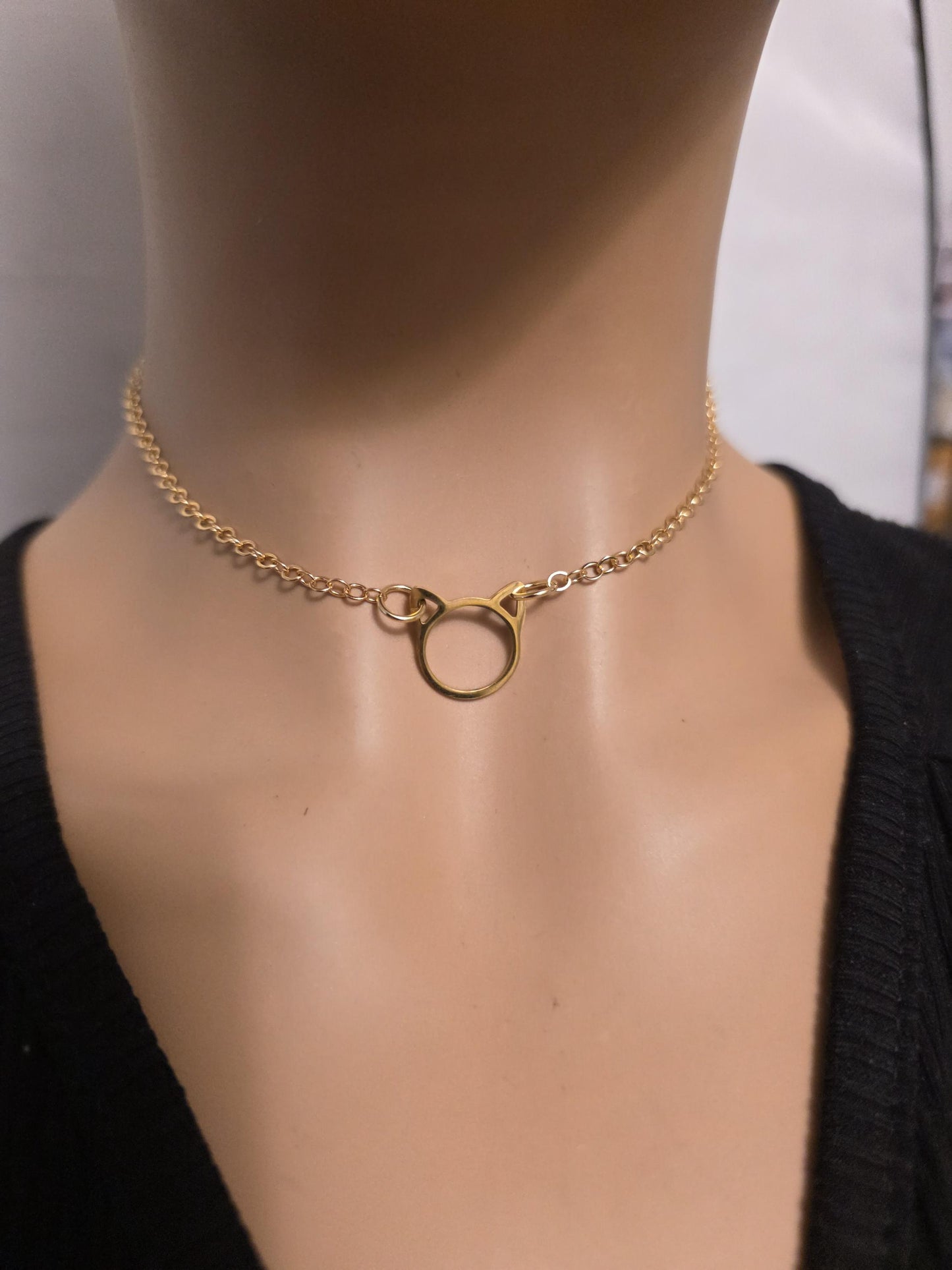 Gold Kitten Kitty Cat Day Collar Choker Intimate Partner Necklace Coquette with Permanent Locking Option