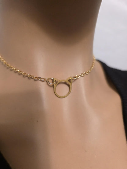 Gold Kitten Kitty Cat Day Collar Choker Intimate Partner Necklace Coquette with Permanent Locking Option