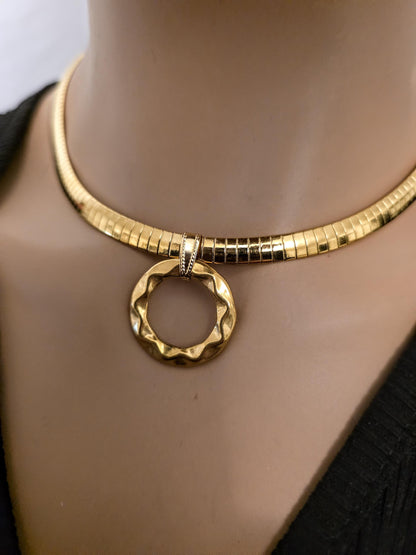 Gold Day Collar Choker Omega Chain Necklace, Permanent Locking Clasp Option, Intimate BDSM Jewelry