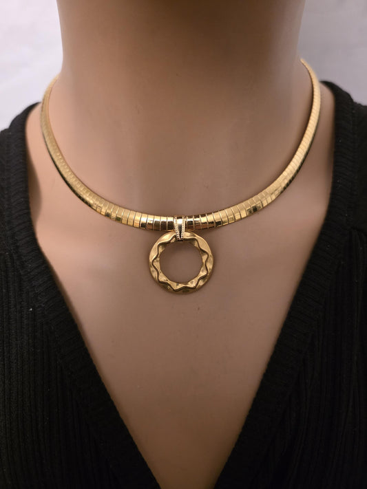 Gold Day Collar Choker Omega Chain Necklace, Permanent Locking Clasp Option, Intimate BDSM Jewelry