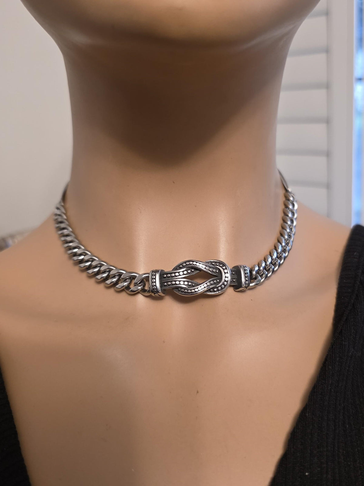 Eternity Knot Steel Collar Choker Necklace, Permanent Locking Clasp Options | Intimate Couples jewelry