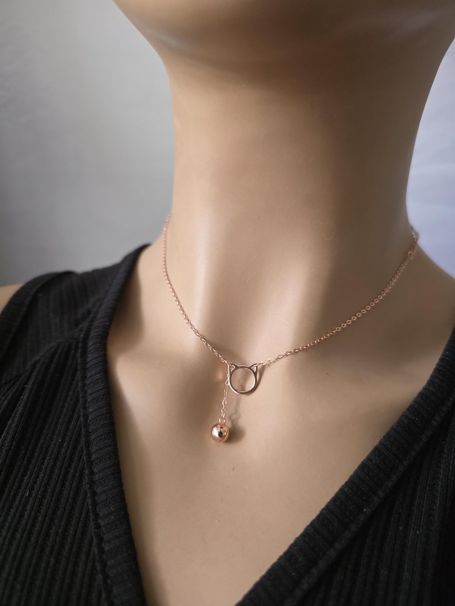 Rose Gold plated 925 Solid Sterling Silver Kitty & Bell Day Collar Choker Necklace - Intimate Partner Jewelry