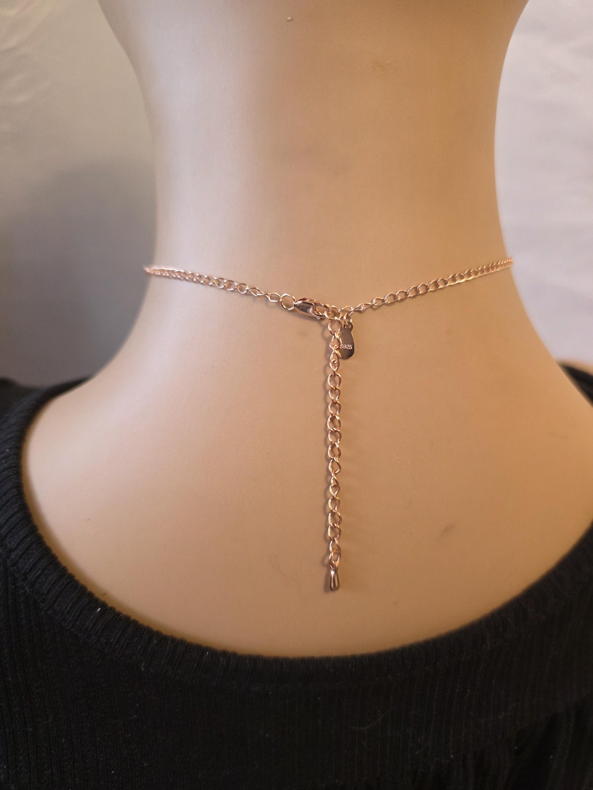 Rose Gold plated 925 Solid Sterling Silver Kitty & Bell Day Collar Choker Necklace - Intimate Partner Jewelry
