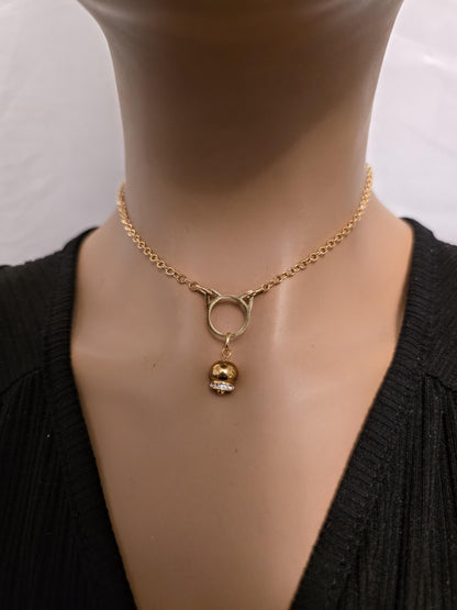 Gold Kitten Bell Kitty Cat Day Collar Choker Intimate Partner Necklace Coquette with Permanent Locking Option