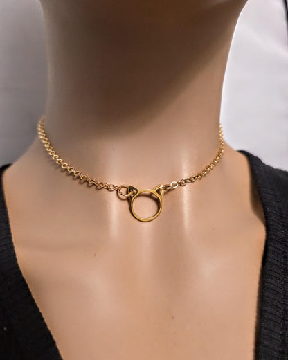 Gold Kitten Kitty Cat Day Collar Choker Intimate Partner Necklace Coquette with Permanent Locking Option