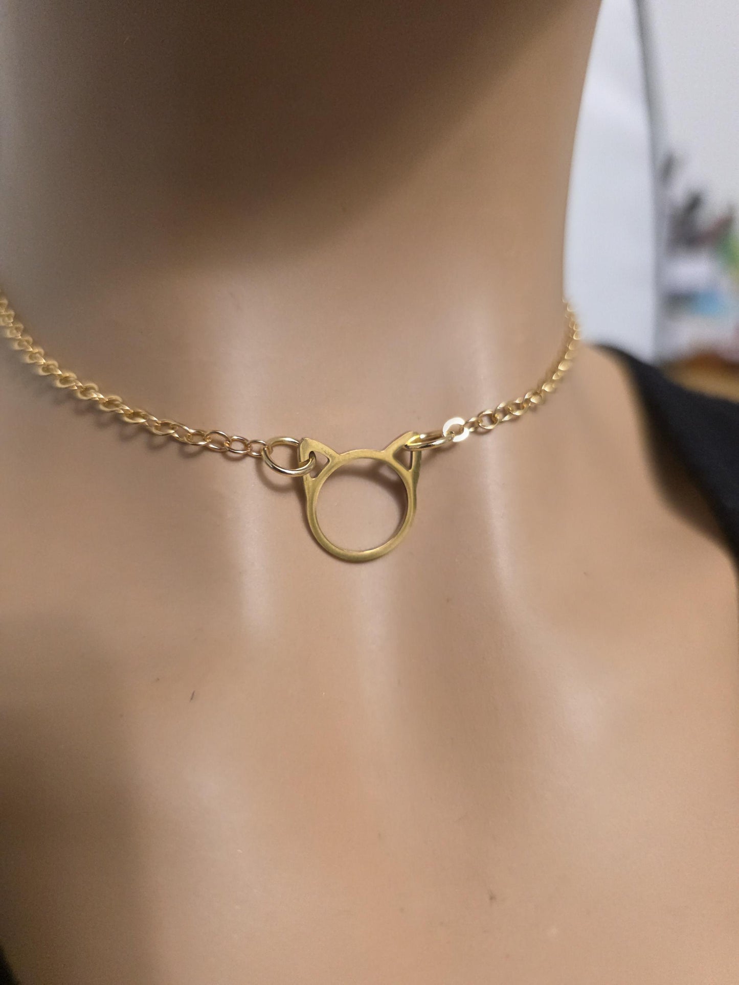 Gold Kitten Kitty Cat Day Collar Choker Intimate Partner Necklace Coquette with Permanent Locking Option