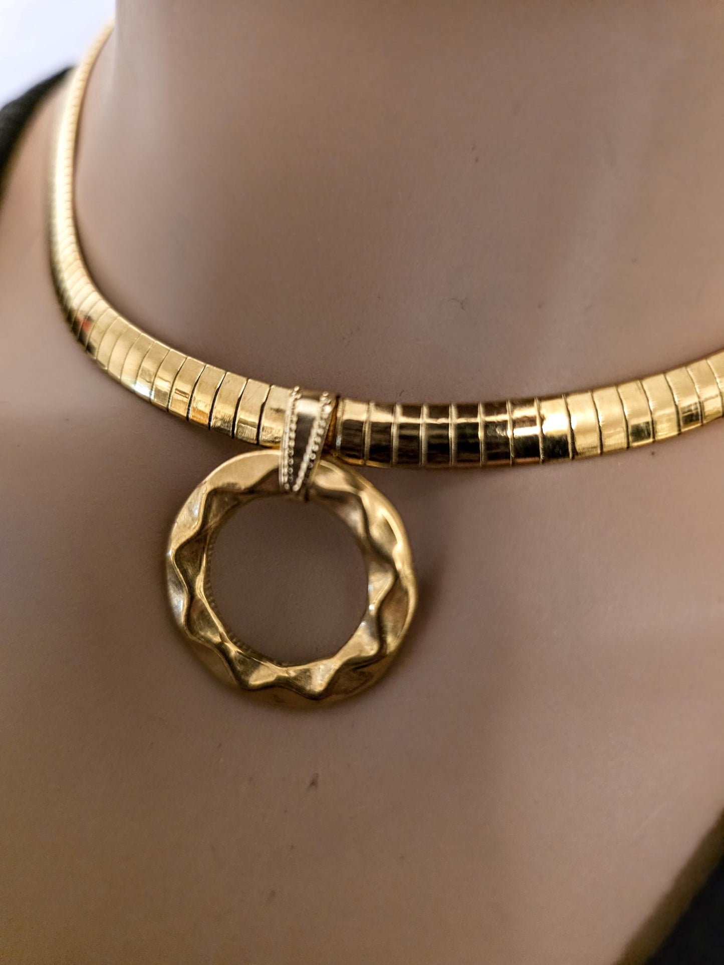 Gold Day Collar Choker Omega Chain Necklace, Permanent Locking Clasp Option, Intimate BDSM Jewelry