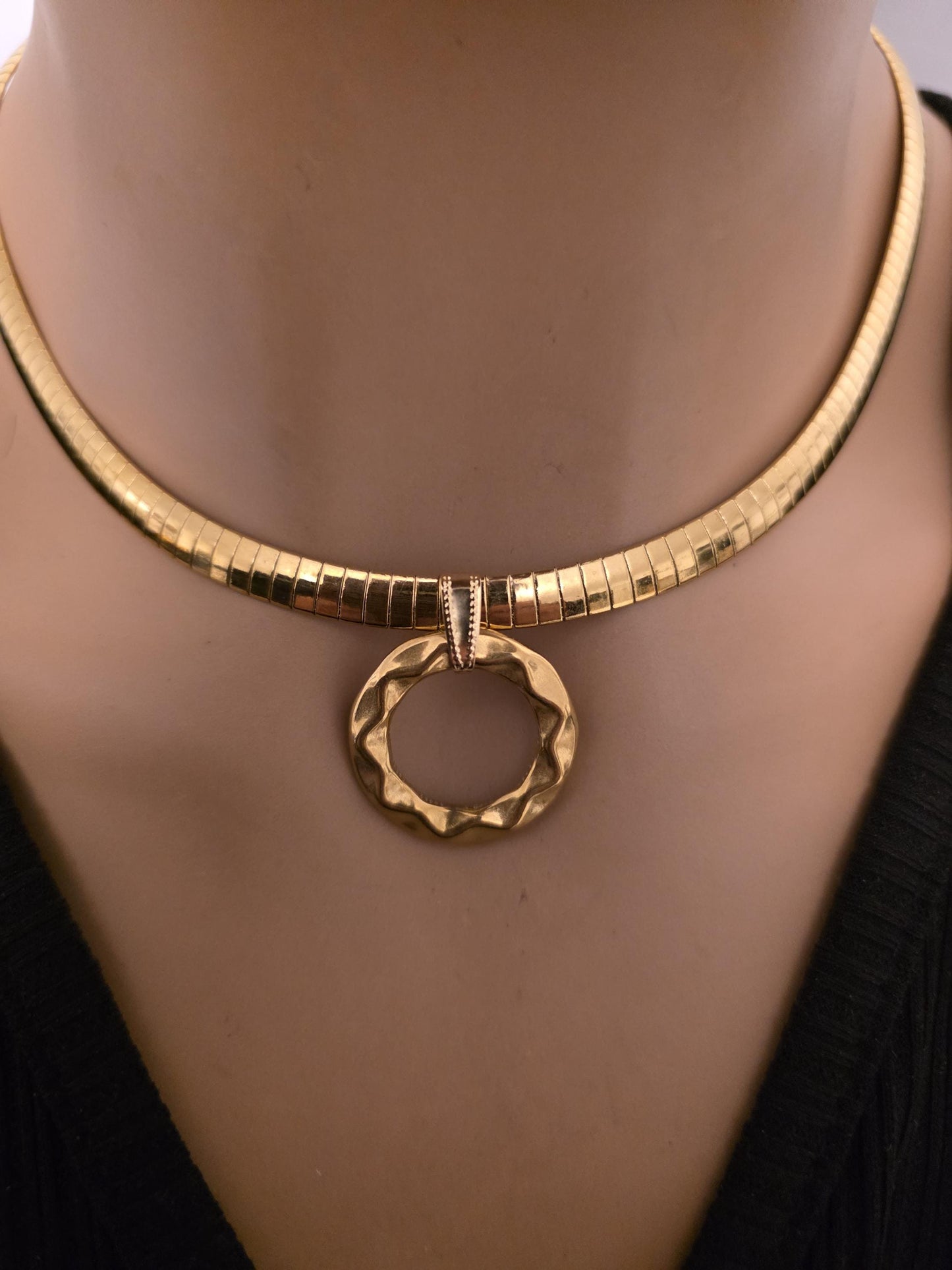 Gold Day Collar Choker Omega Chain Necklace, Permanent Locking Clasp Option, Intimate BDSM Jewelry