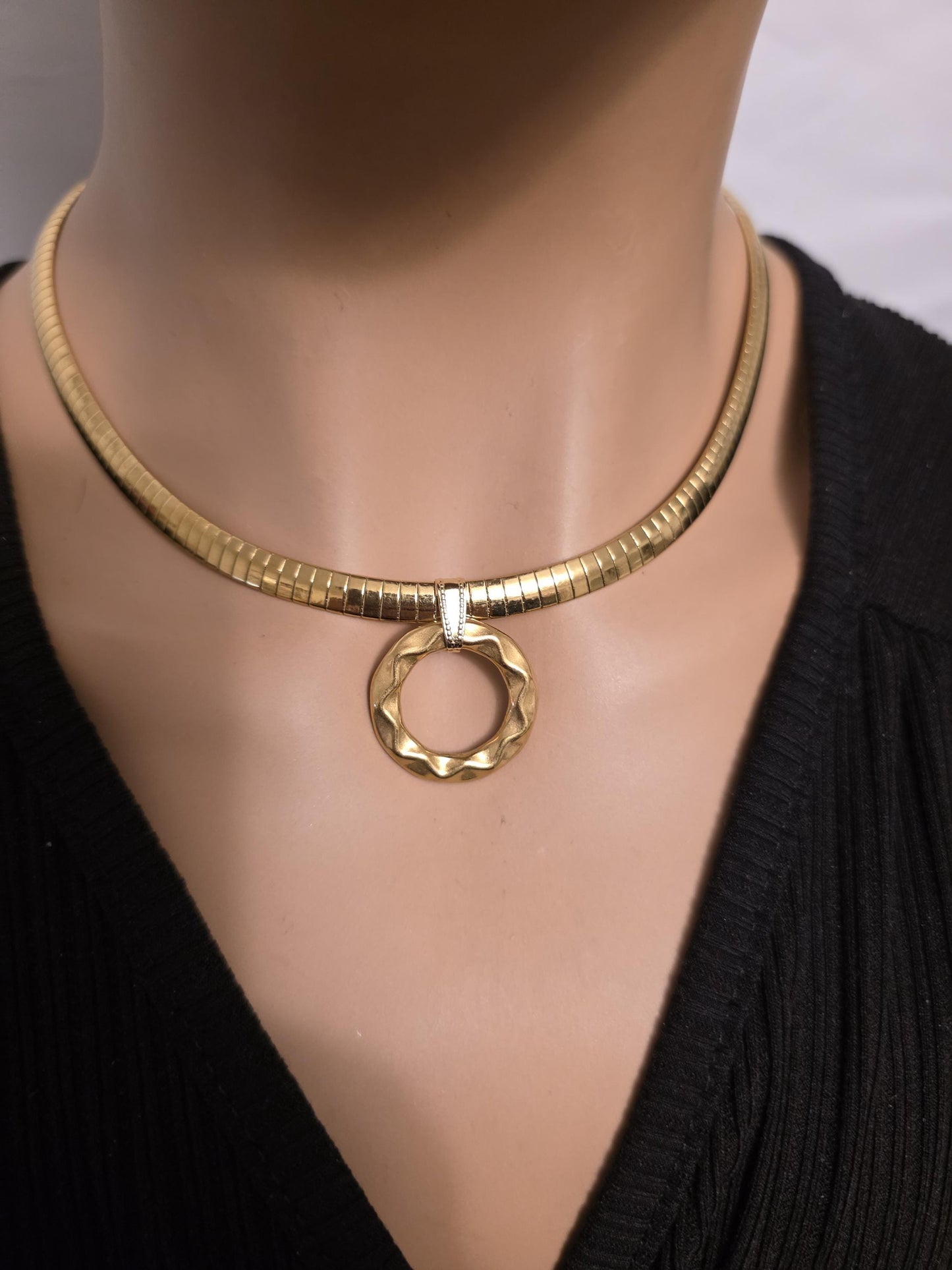 Gold Day Collar Choker Omega Chain Necklace, Permanent Locking Clasp Option, Intimate BDSM Jewelry