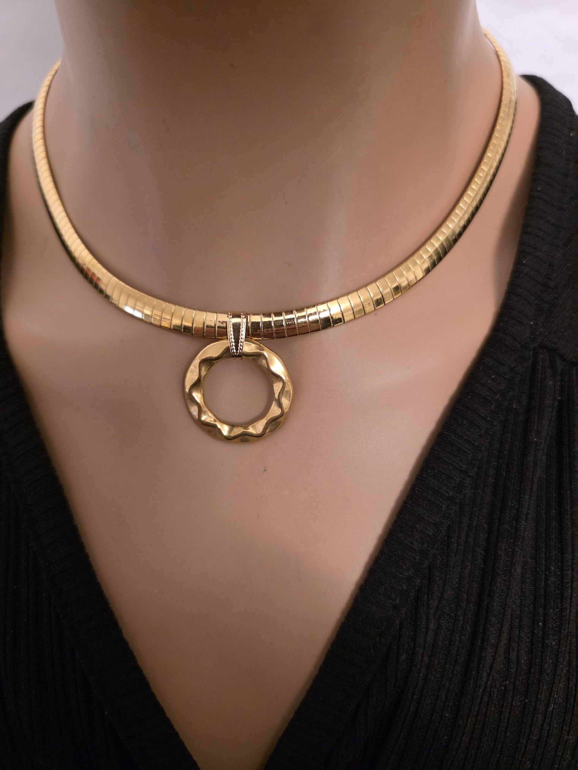 Gold Day Collar Choker Omega Chain Necklace, Permanent Locking Clasp Option, Intimate BDSM Jewelry