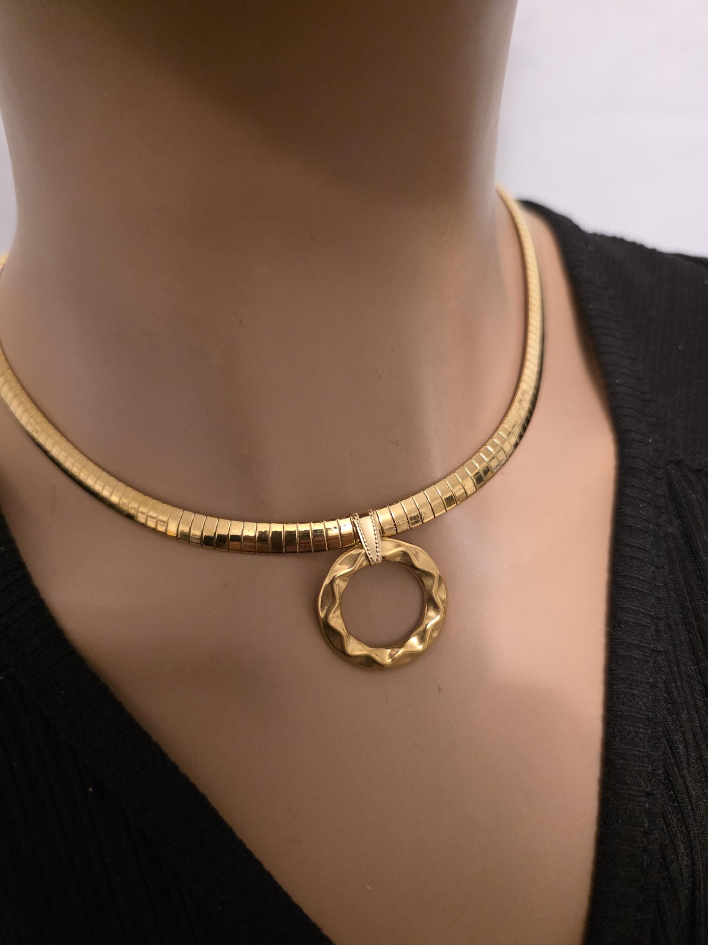 Gold Day Collar Choker Omega Chain Necklace, Permanent Locking Clasp Option, Intimate BDSM Jewelry