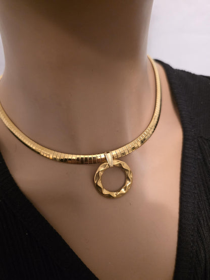 Gold Day Collar Choker Omega Chain Necklace, Permanent Locking Clasp Option, Intimate BDSM Jewelry