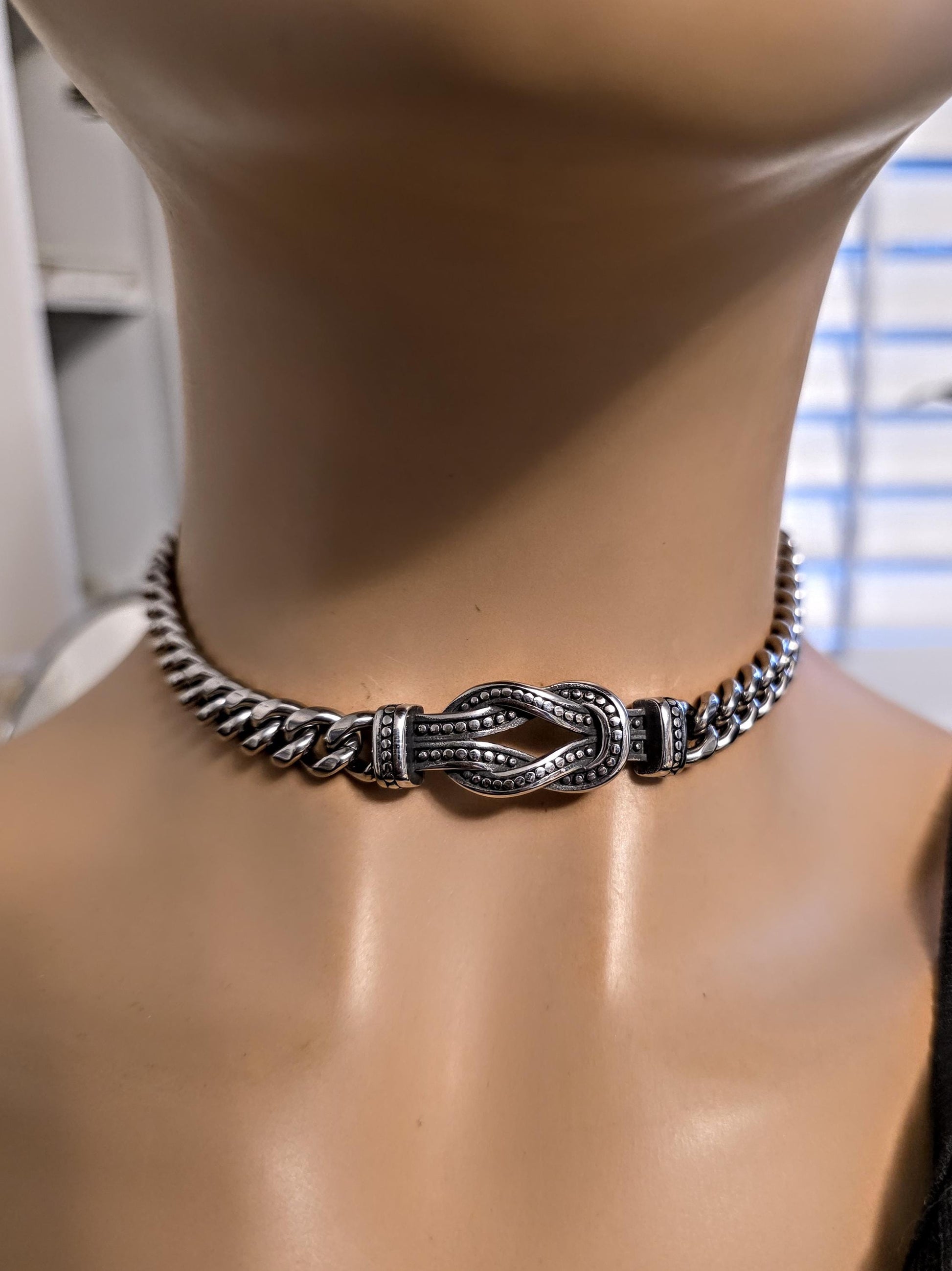 Eternity Knot Steel Collar Choker Necklace, Permanent Locking Clasp Options | Intimate Couples jewelry