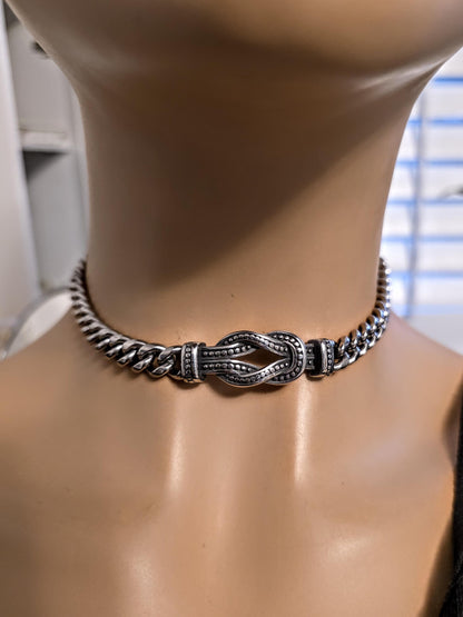 Eternity Knot Steel Collar Choker Necklace, Permanent Locking Clasp Options | Intimate Couples jewelry
