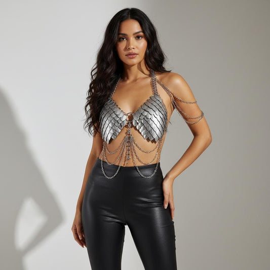 Halloween Festival Outfit Scalemail Corset Top, or Rave Viking, Dragon, Fairy Cosplay Costume, - QUALITY MADE in CANADA