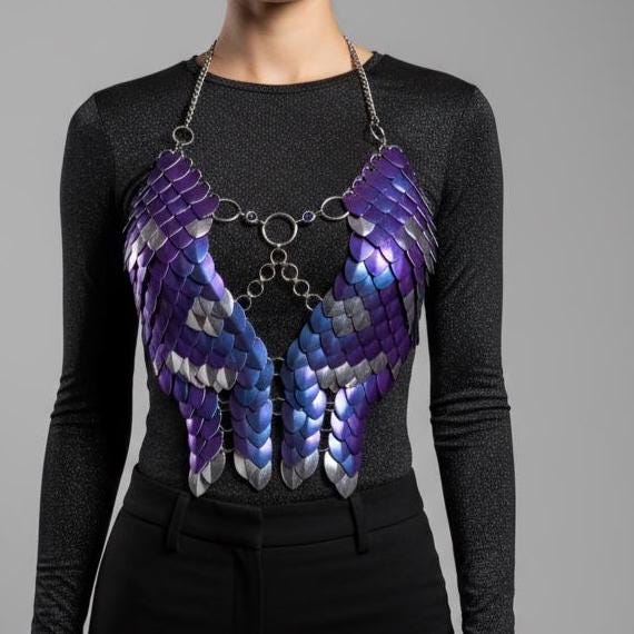 Halloween Festival Outfit Scalemail Corset Top, or Rave Viking, Dragon, Fairy Cosplay Costume, - QUALITY MADE in CANADA