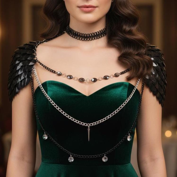 Halloween Viking, Dragon, Fairy Scalemail Cosplay Festival Outfit Shoulder Armor Rave Costume