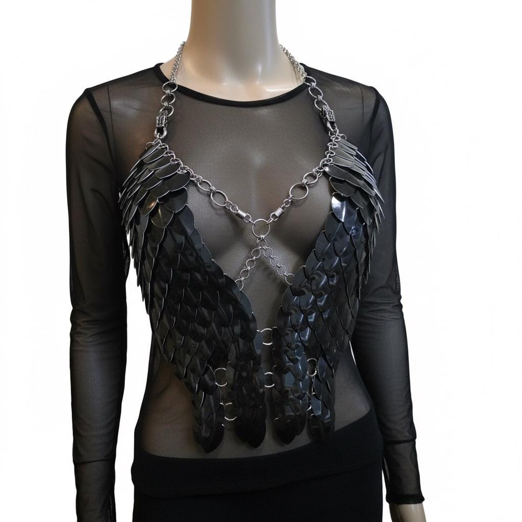 Halloween Festival Outfit Scalemail Corset Top, or Rave Viking, Dragon, Fairy Cosplay Costume, - QUALITY MADE in CANADA