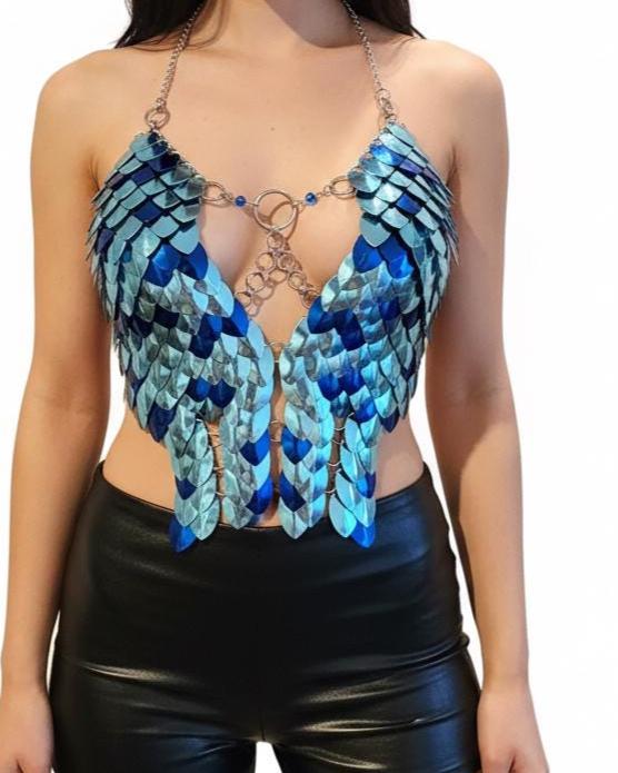 Halloween Festival Outfit Scalemail Corset Top, or Rave Viking, Dragon, Fairy Cosplay Costume, - QUALITY MADE in CANADA