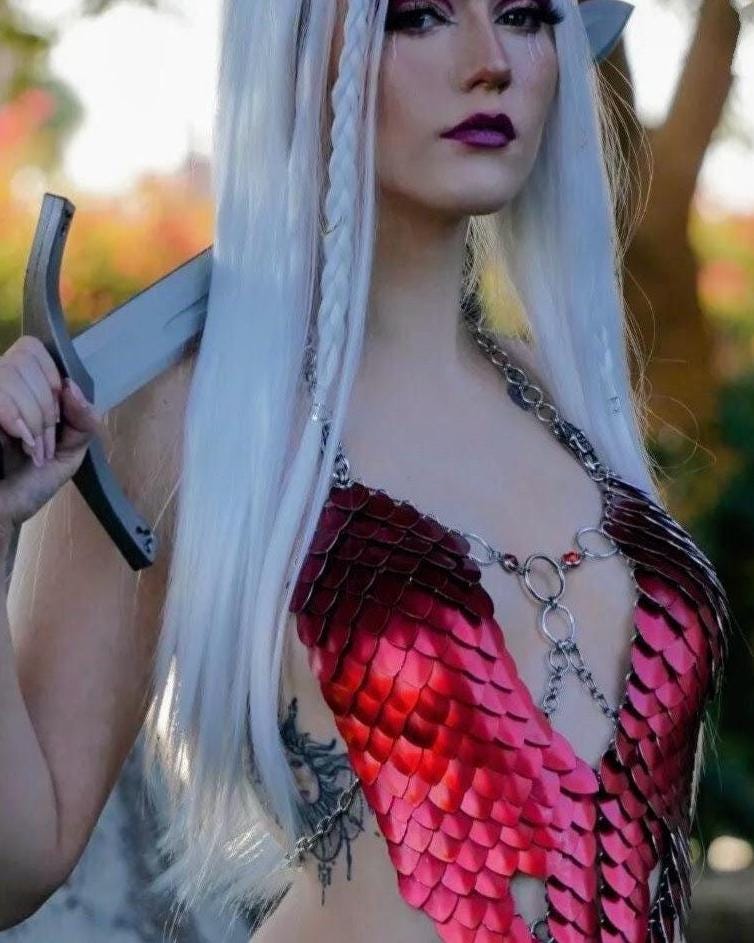 Halloween Festival Outfit Scalemail Corset Top, or Rave Viking, Dragon, Fairy Cosplay Costume, - QUALITY MADE in CANADA