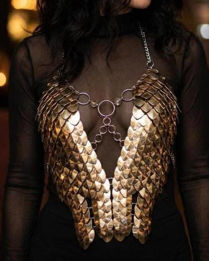 Halloween Festival Outfit Scalemail Corset Top, or Rave Viking, Dragon, Fairy Cosplay Costume, - QUALITY MADE in CANADA