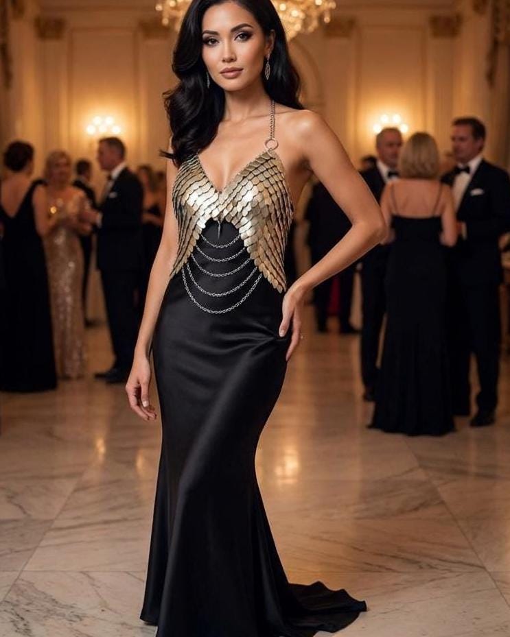 Scalemail Corset Top with Formed Breastplate in Champagne