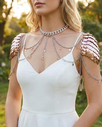 Halloween Viking, Dragon, Fairy Scalemail Cosplay Chainmail Festival Outfit Corset with Shoulder Armor Rave Costume