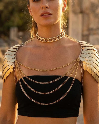 Halloween Viking, Dragon, Fairy Scalemail Cosplay Chainmail Festival Outfit Corset Shoulder Armor Rave Costume