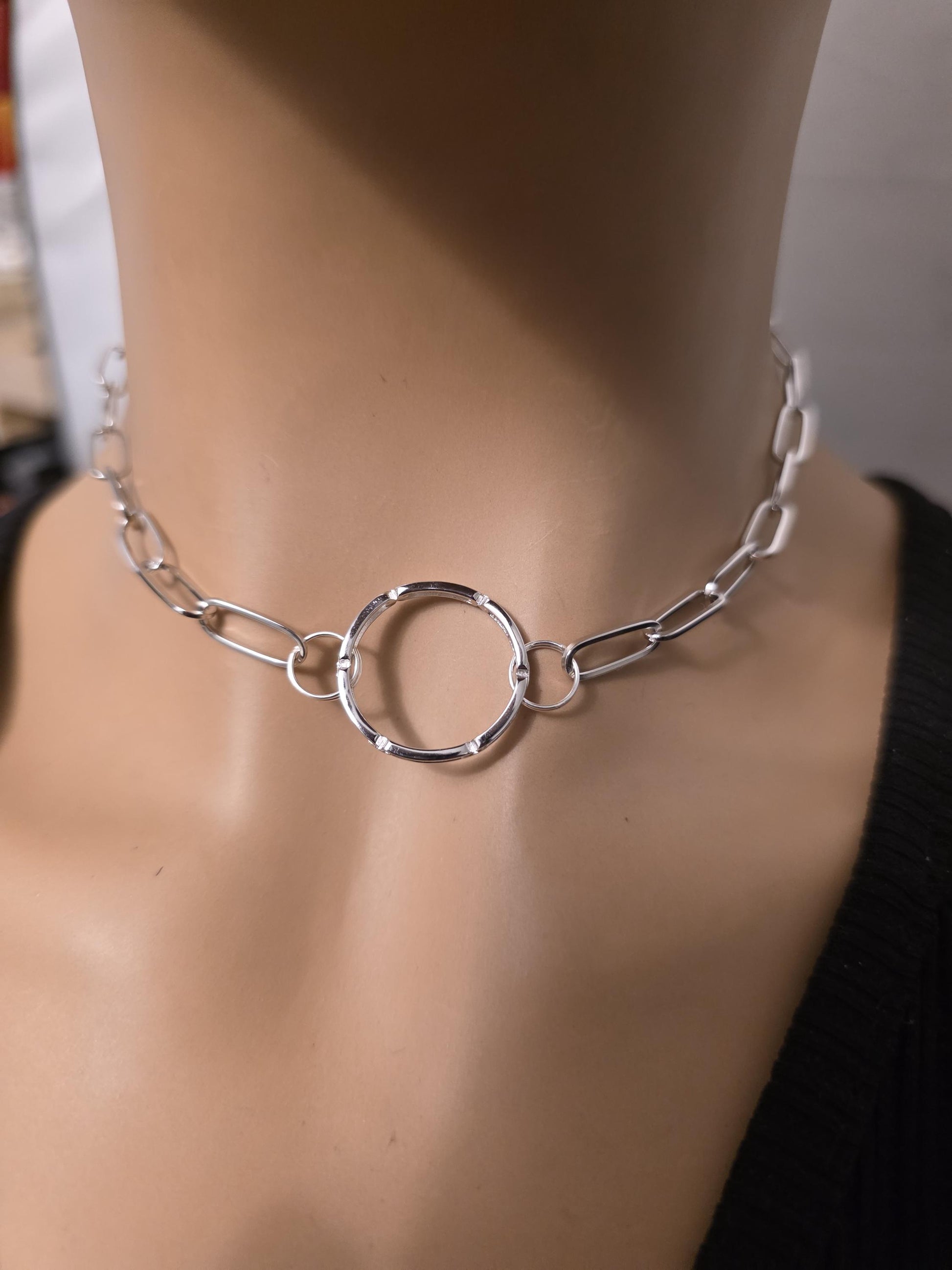 925 Solid Sterling Silver Day Collar Choker Necklace - Permanent Locking Option - Intimate Partner Jewelry