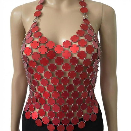 Metal Sequin Festival Top: Red Aluminum, Waterproof Formal Red Carpet Unique Outfit