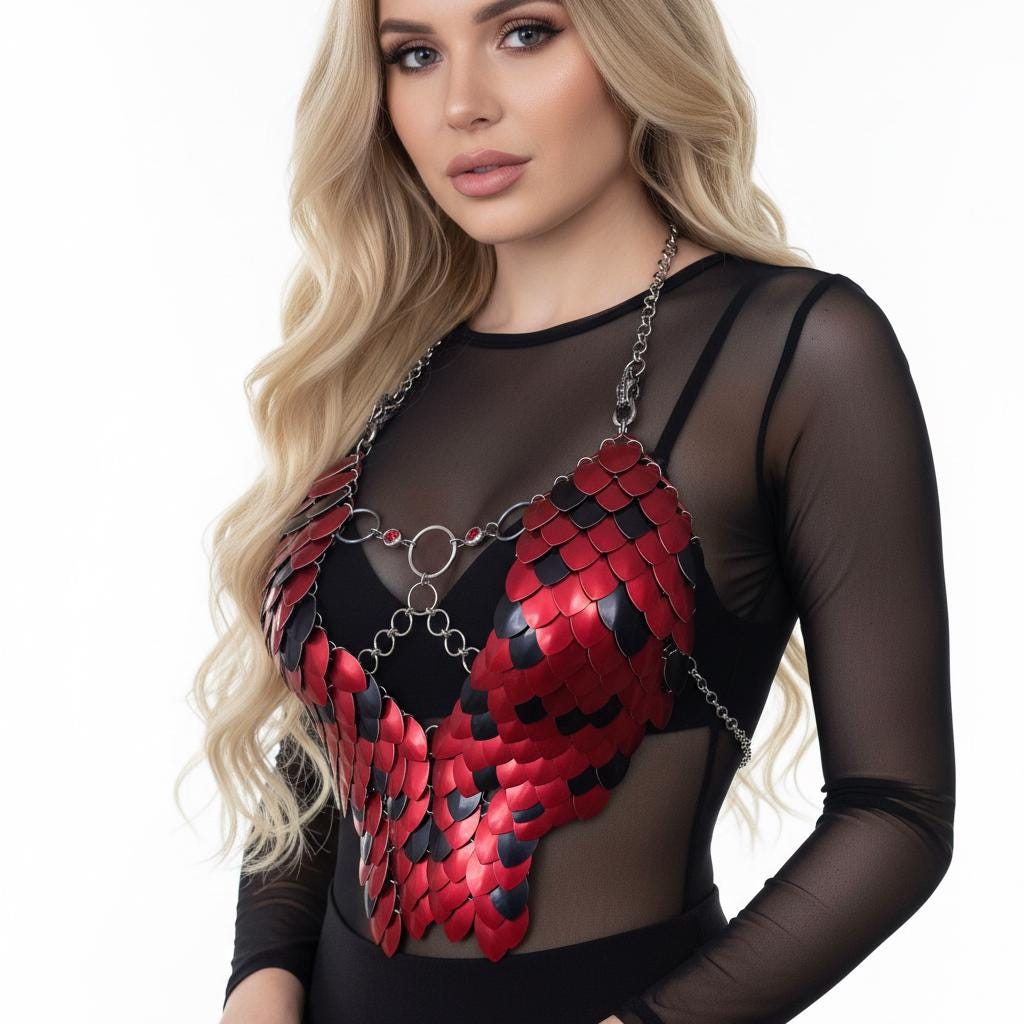 Halloween Festival Outfit Scalemail Corset Top, or Rave Viking, Dragon, Fairy Cosplay Costume, - QUALITY MADE in CANADA