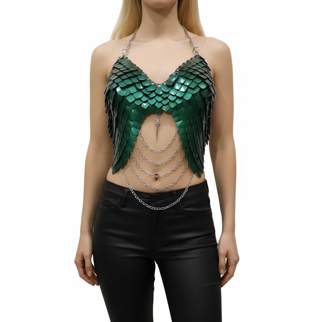 Metal Molded Breastplate Corset Armor, Fantasy Scalemail Dragon Scale Womens Armor, Royal Fae Gala Fairytale Costume, makes a great Viking or Fairy Cosplay