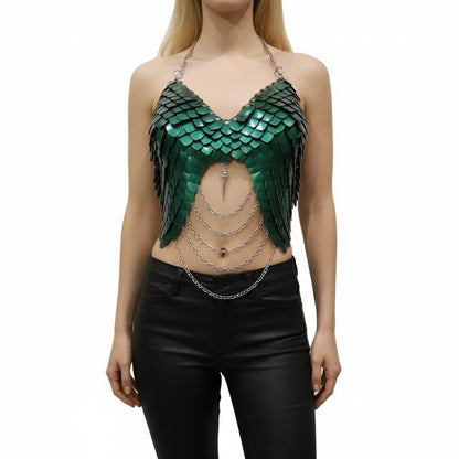 Metal Molded Breastplate Corset Armor, Fantasy Scalemail Dragon Scale Womens Armor, Royal Fae Gala Fairytale Costume, makes a great Viking or Fairy Cosplay