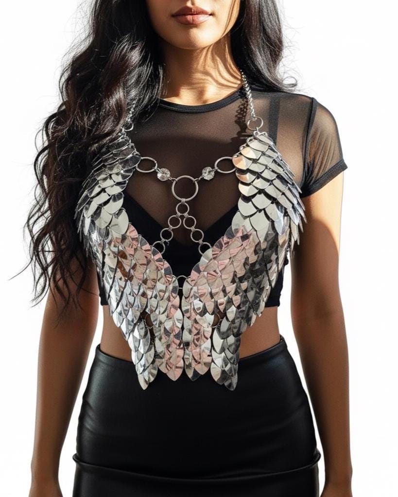 Halloween Festival Outfit Scalemail Corset Top, or Rave Viking, Dragon, Fairy Cosplay Costume, - QUALITY MADE in CANADA