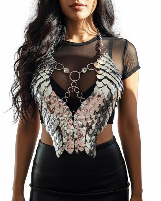 Halloween Festival Outfit Scalemail Corset Top, or Rave Viking, Dragon, Fairy Cosplay Costume, - QUALITY MADE in CANADA