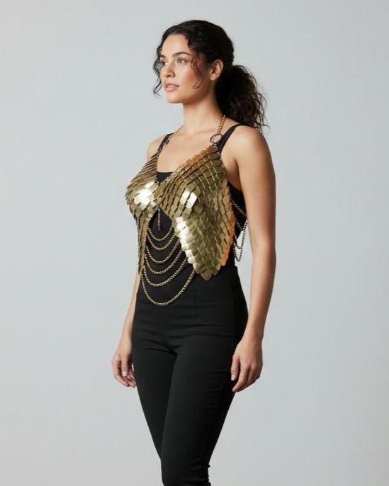 Halloween Festival Outfit Scalemail Corset Top, or Rave Viking, Dragon, Fairy Cosplay Costume, - QUALITY MADE in CANADA